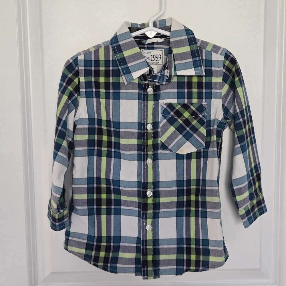 Place Blue and Green Plaid Button Down Shirt